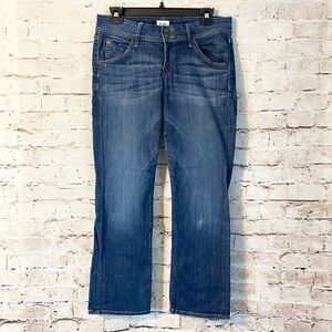 Hudson Womens Straight Leg Medium Dark Wash Jeans Flap Pocket Distressed Size 28